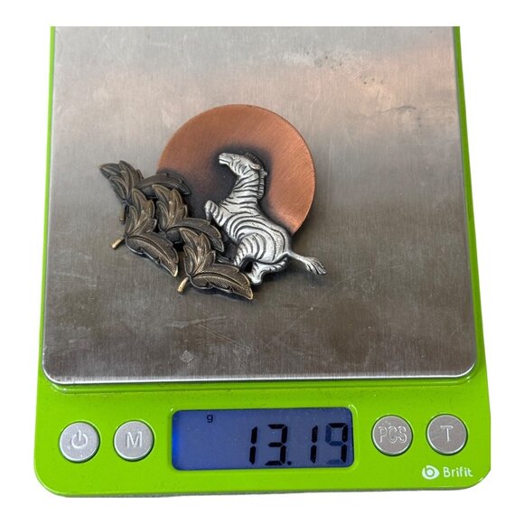 Vintage K&T Zebra Brooch Copper Sun & Leaf Design Running Safari Africa RARE - Picture 6 of 6